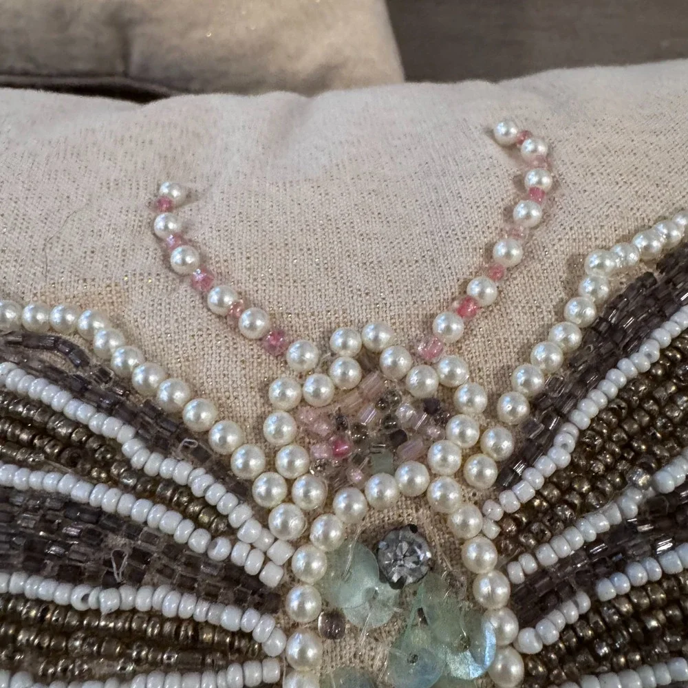 Pier 1 Butterfly Throw Pillows Set Beaded Sequins Beige Fairy Cottagecore Garden